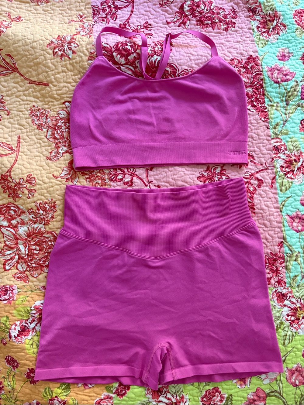 PINK Victoria’s Secret Seamless Magenta Sports Bra & High-Waist Shorts Set